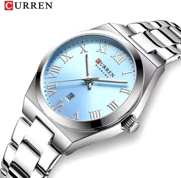 Reloj Curren Plateado y Celeste para dama Ref. 9095